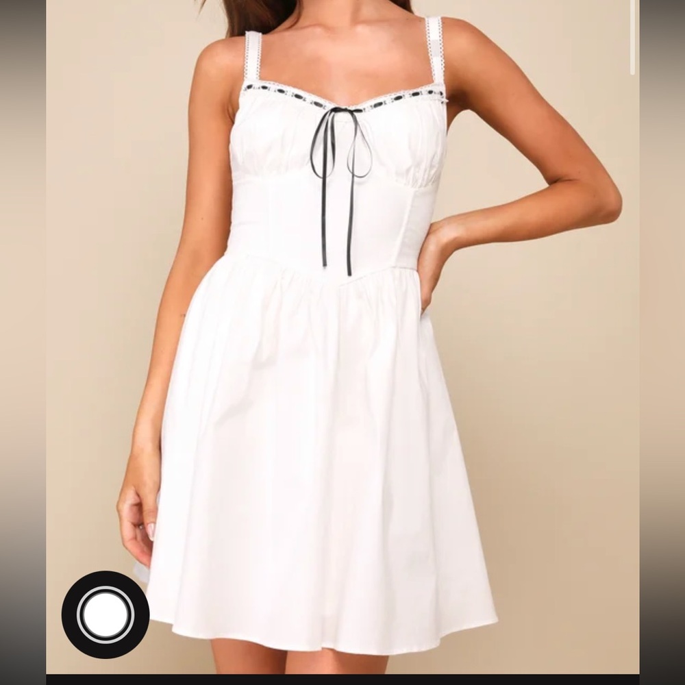 Lulus White Lace Bustier Ribbon Mini Dress